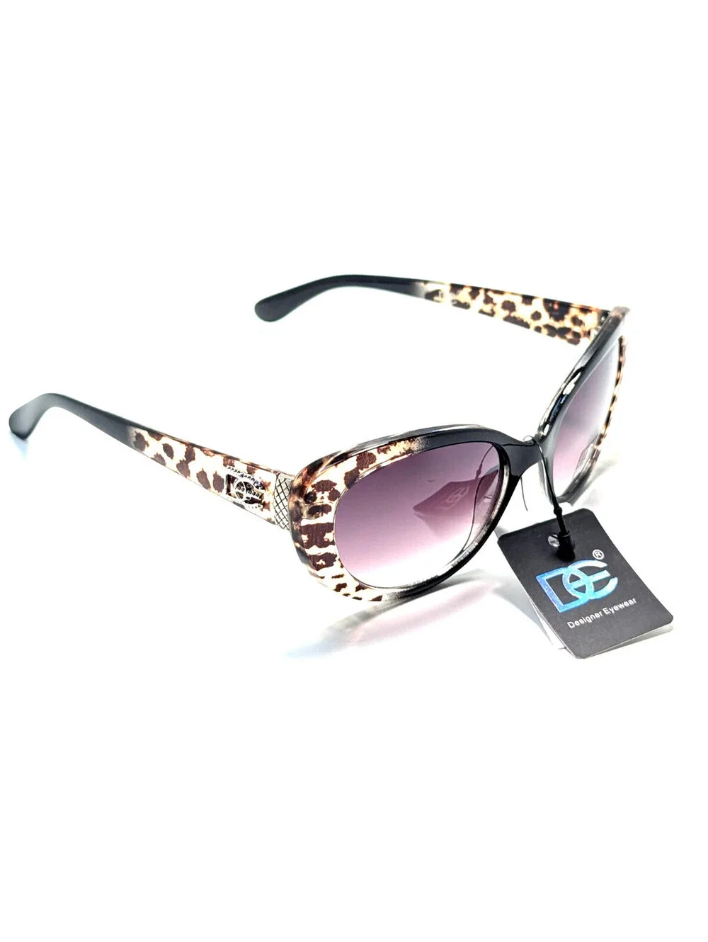 Design Eyewear 737 Purple Gradient UV Leopard Print Cat Eye Women's Sunglasses